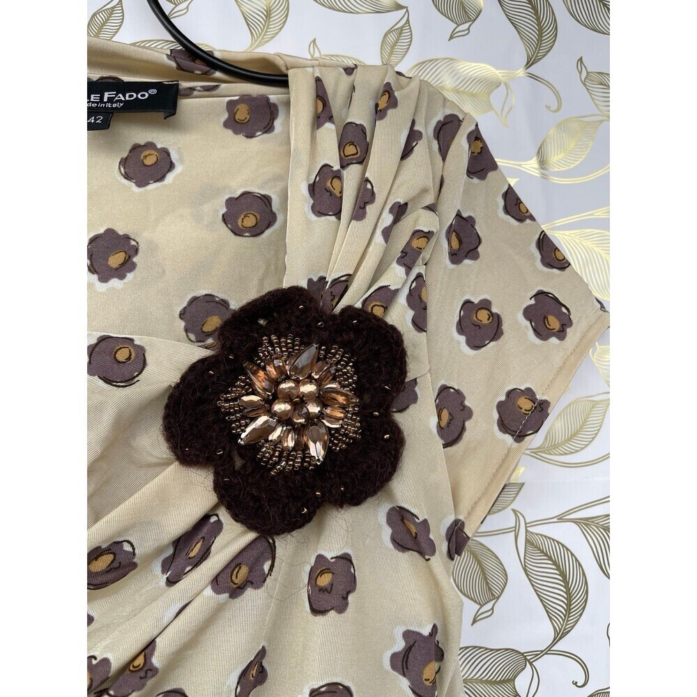 Adele Fado Italy Ruched Floral Mini Dress - Brown & Cream Whimsigoth Aesthetic - - Picture 2 of 9